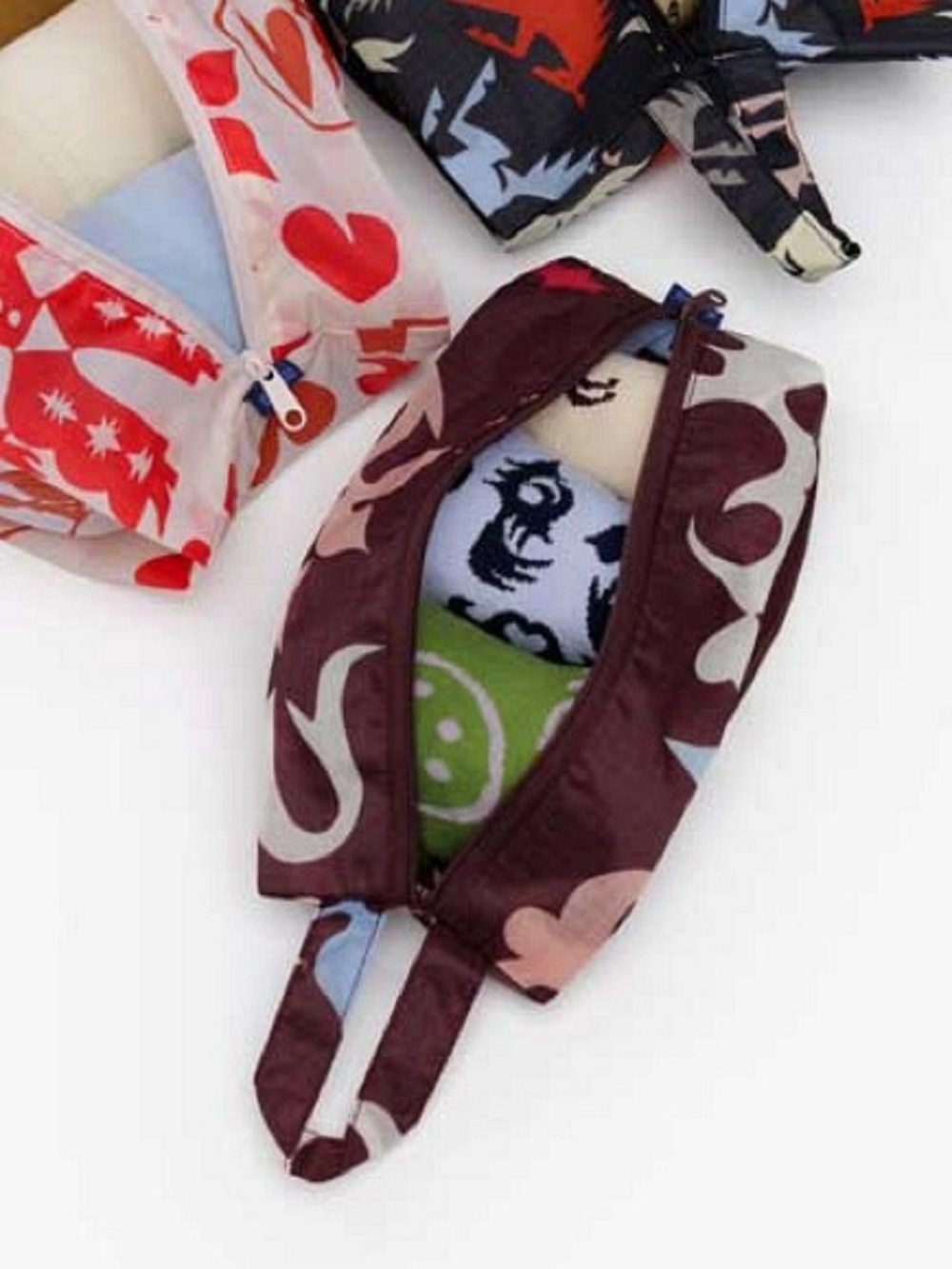 BAGGU 3D Zip Small Zip Bag Western CutOuts Print Brown NWOT